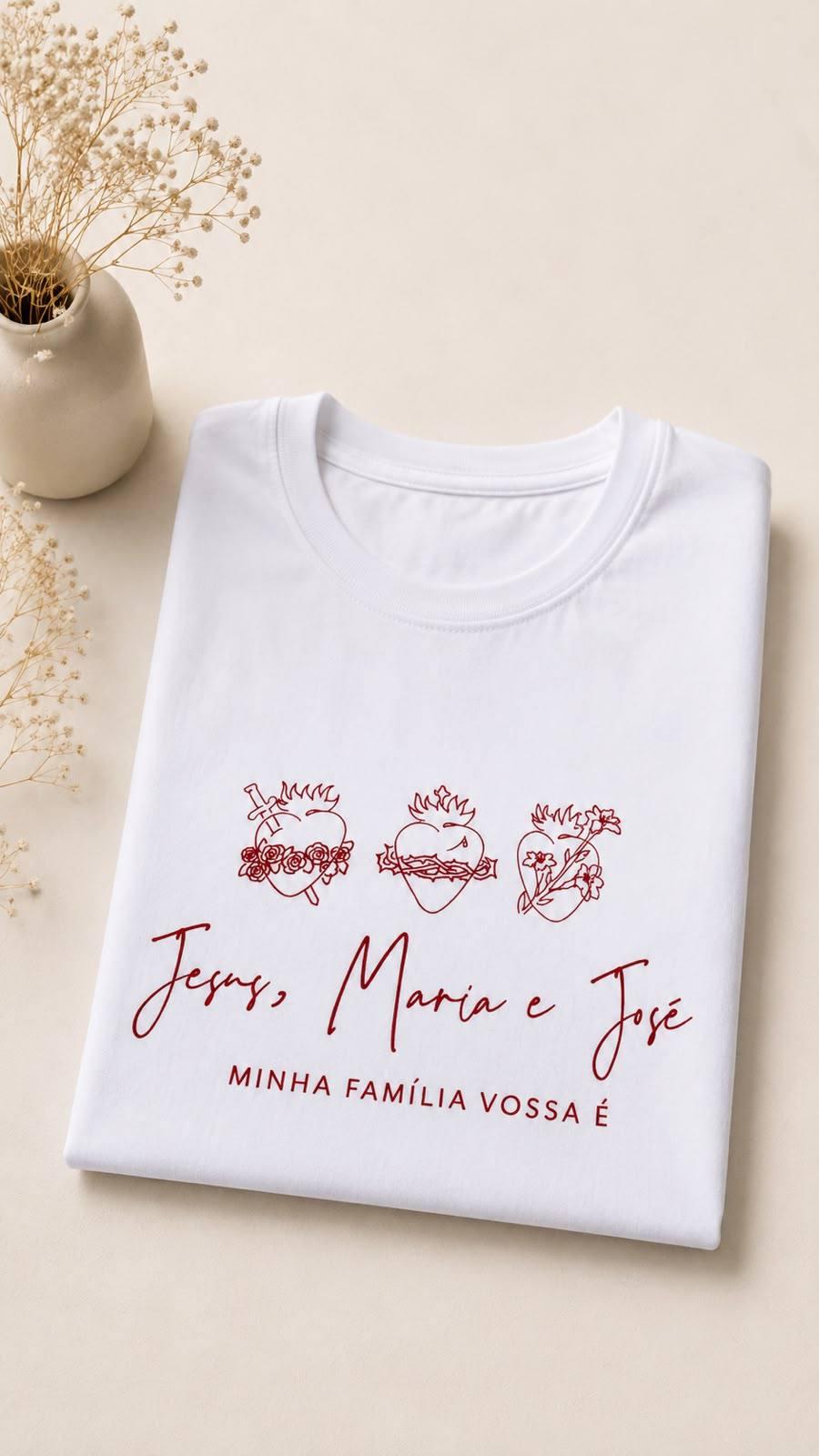 T-SHIRT -JESUS,MARIA E JOSE MINHA FAMILIA VOSSA É